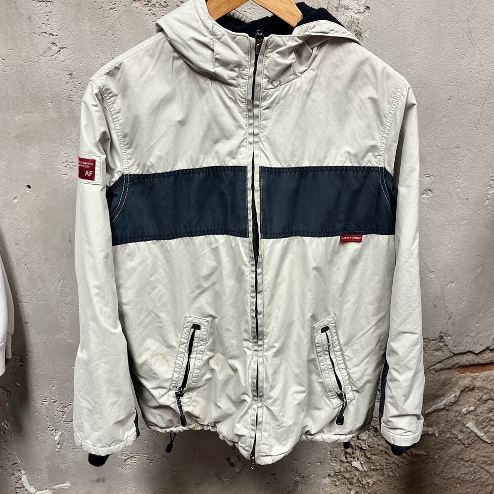 Abercrombie Y2K Vintage Navy Beige Zip Up Gorpcore Rain Jacket Coat Large L 90s
